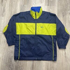 VINTAGE Nike Windbreaker‎ Jacket Youth L 14-16 Blue Green Full Zip Red Swoosh
